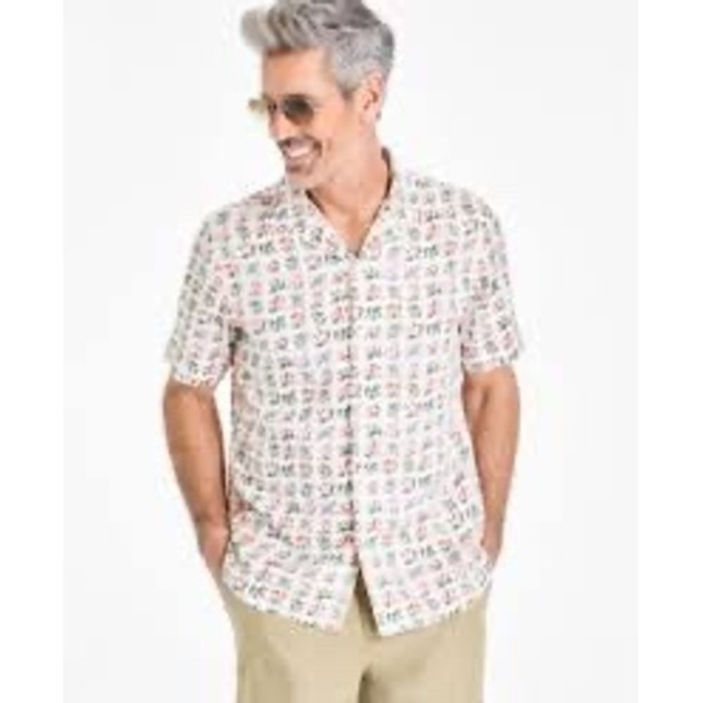 Club Room Luxury Mens Silk Blend Floral Short Sleeve Button Down Shirt Large